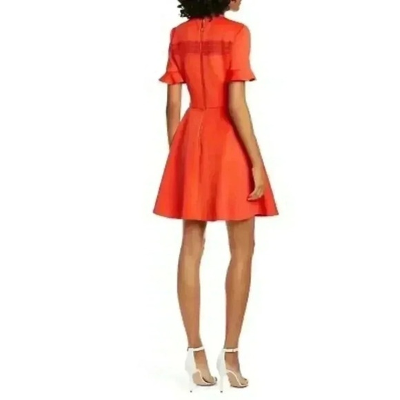 Ted Baker London Dress Womens Size 1 Red Fit Flare Ruffled Sleeve Elegant Party - Picture 2 of 11